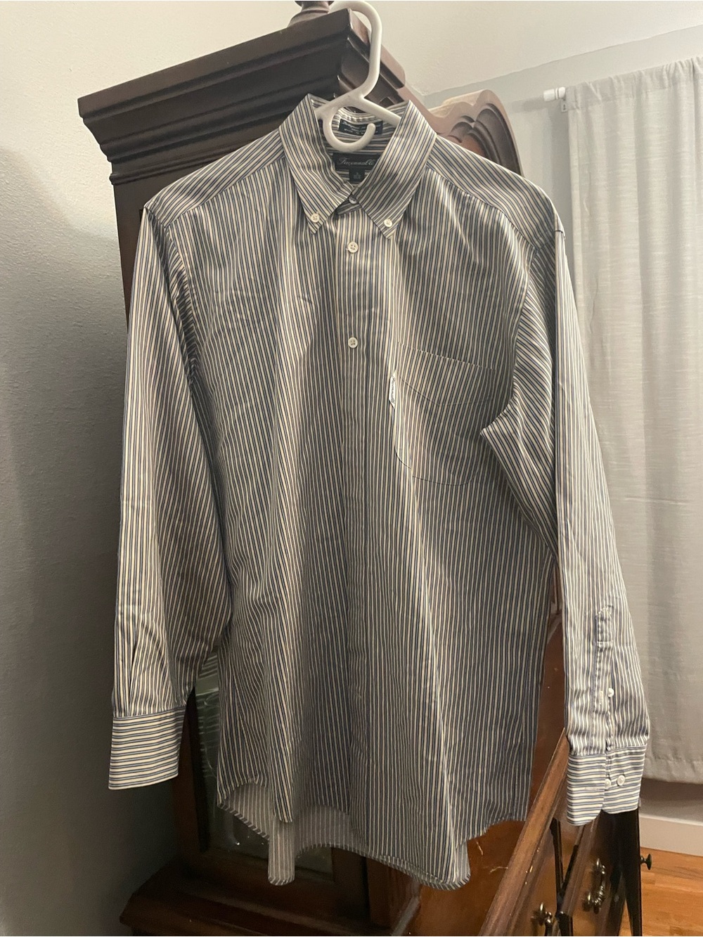 Faconnable Men's Gray and White Pinstripe Button-Down Shirt